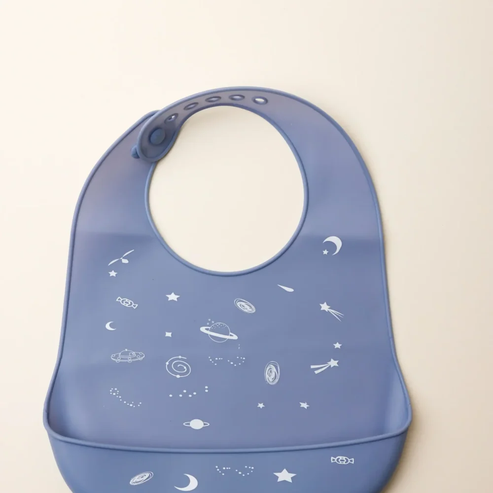 Waterproof Medium Light blue Silicon Baby Bibs Without Ears
