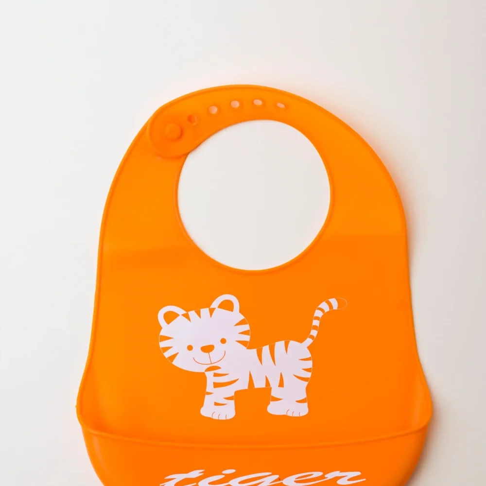 Waterproof Medium Orange Silicon Baby Bibs Without Ears