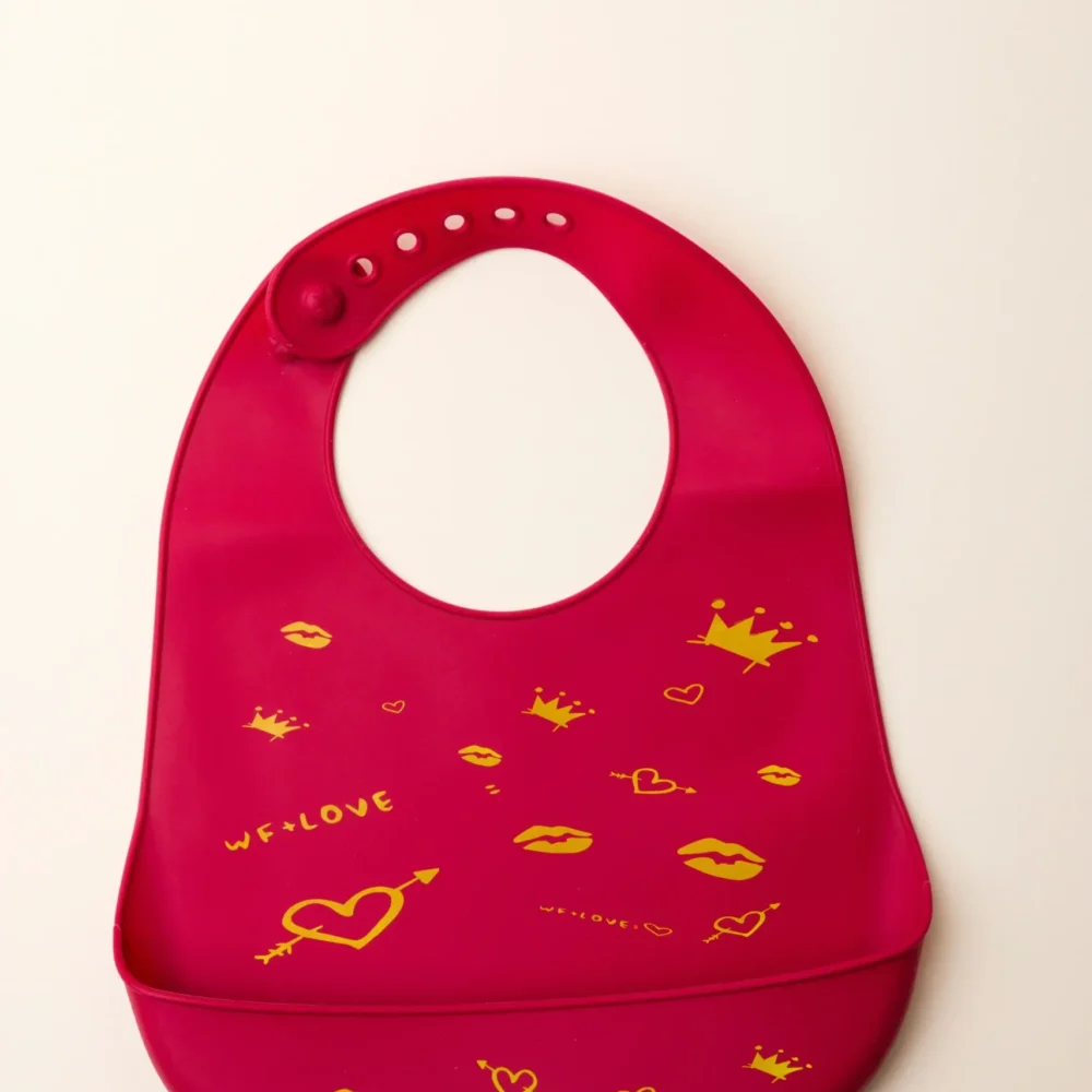 Waterproof Medium Dark pink Silicon Baby Bibs Without Ears