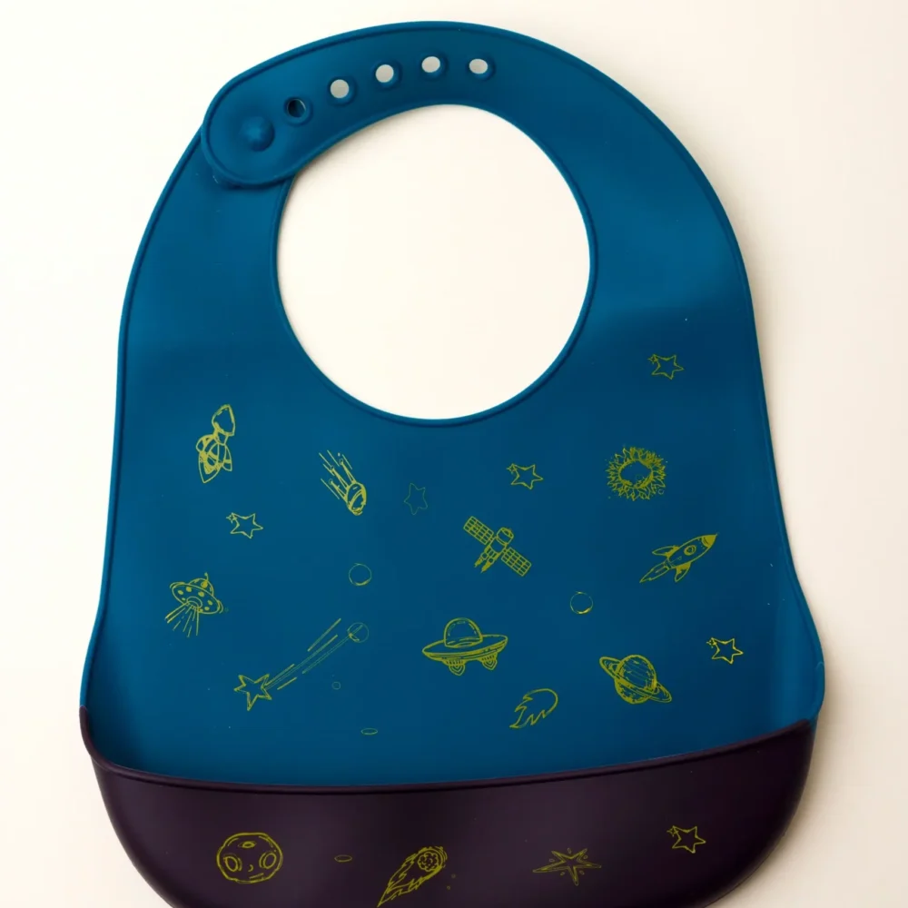 Waterproof Medium Dark blue Silicon Baby Bibs Without Ears