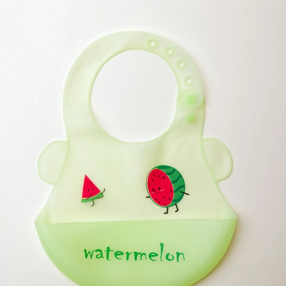 Waterproof Medium Light green Silicon Baby Bibs With Ears