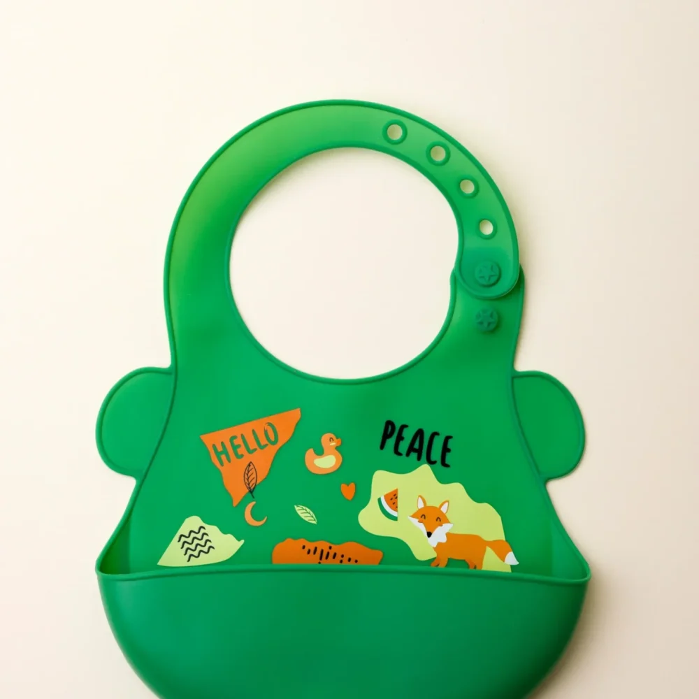Waterproof Medium Dark green Silicon Baby Bibs With Ears