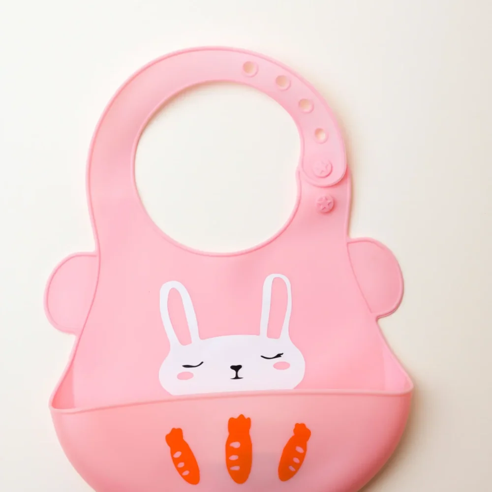 Waterproof Medium Pink Silicon Baby Bibs With Ears