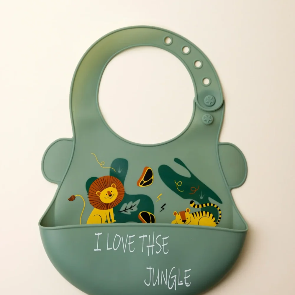 Waterproof Medium Olive green Silicon Baby Bibs With Ears