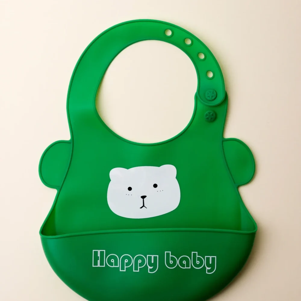 Waterproof Medium Dark green Silicon Baby Bibs With Ears