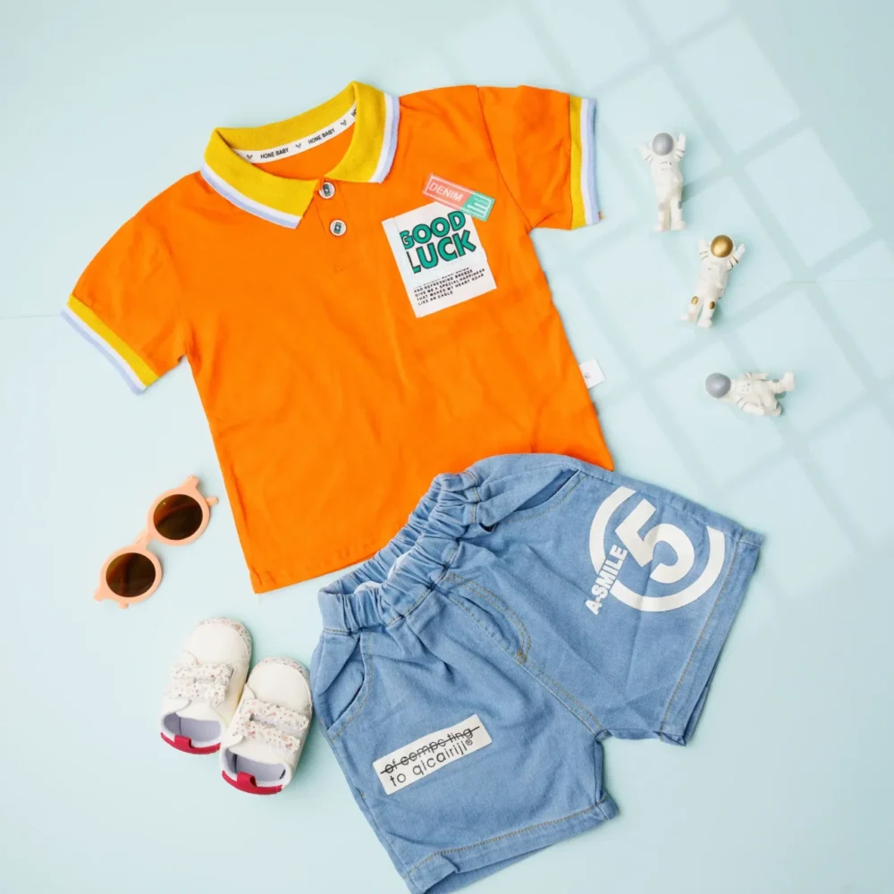Polo Collar T-Shirt With Denim Short
