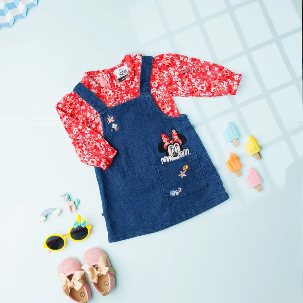 Disney Minnie Mouse 2-Piece Denim Jumper And Pink Shirt Set
