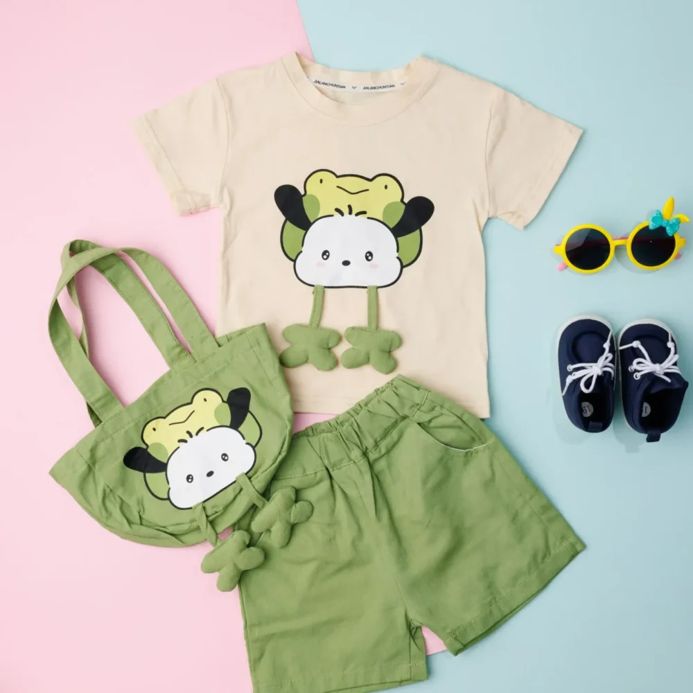 Girls T-Shirt & Shorts With Purse