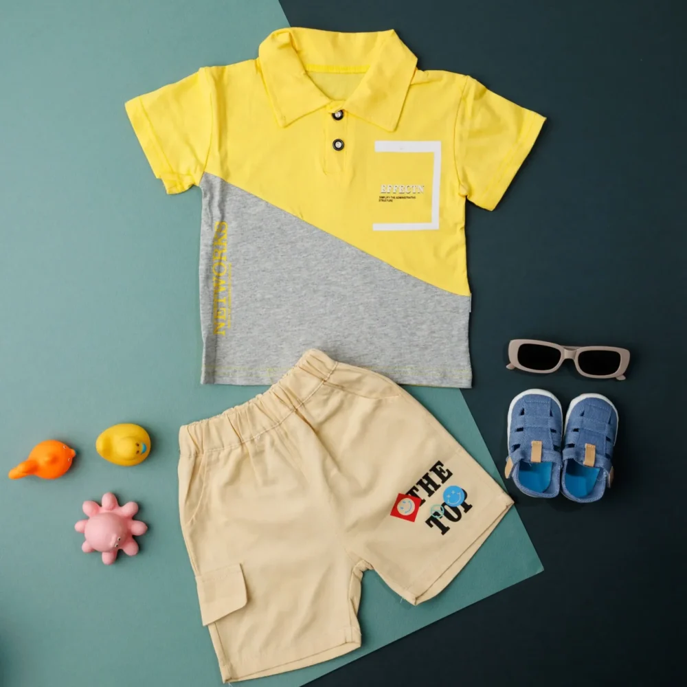 Boys Colourblock Shirt & Shorts Set