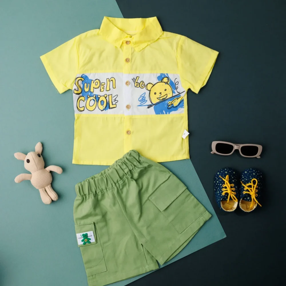 Boys Printed Cotton Shirt With Shorts