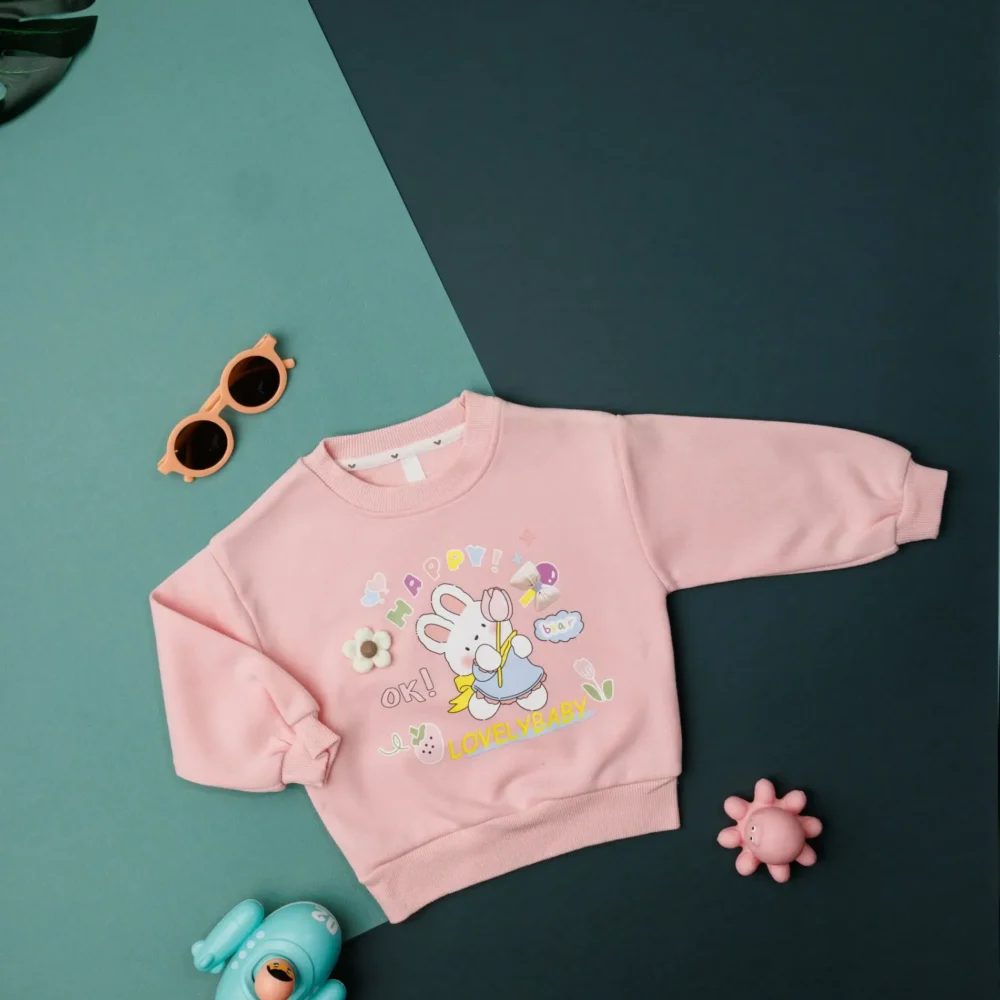 Girls Pink Graphic Printed Sweatshirt