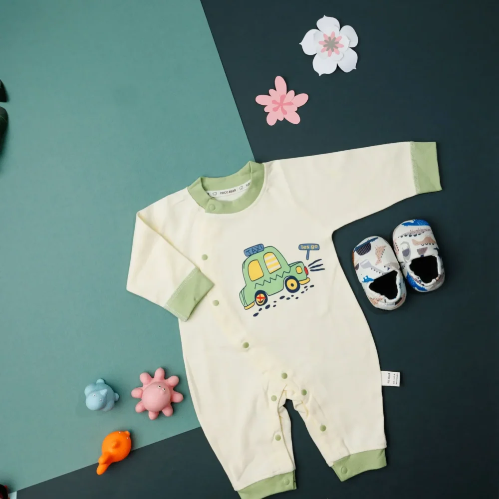 Green Full Sleeve Footless Baby Romper