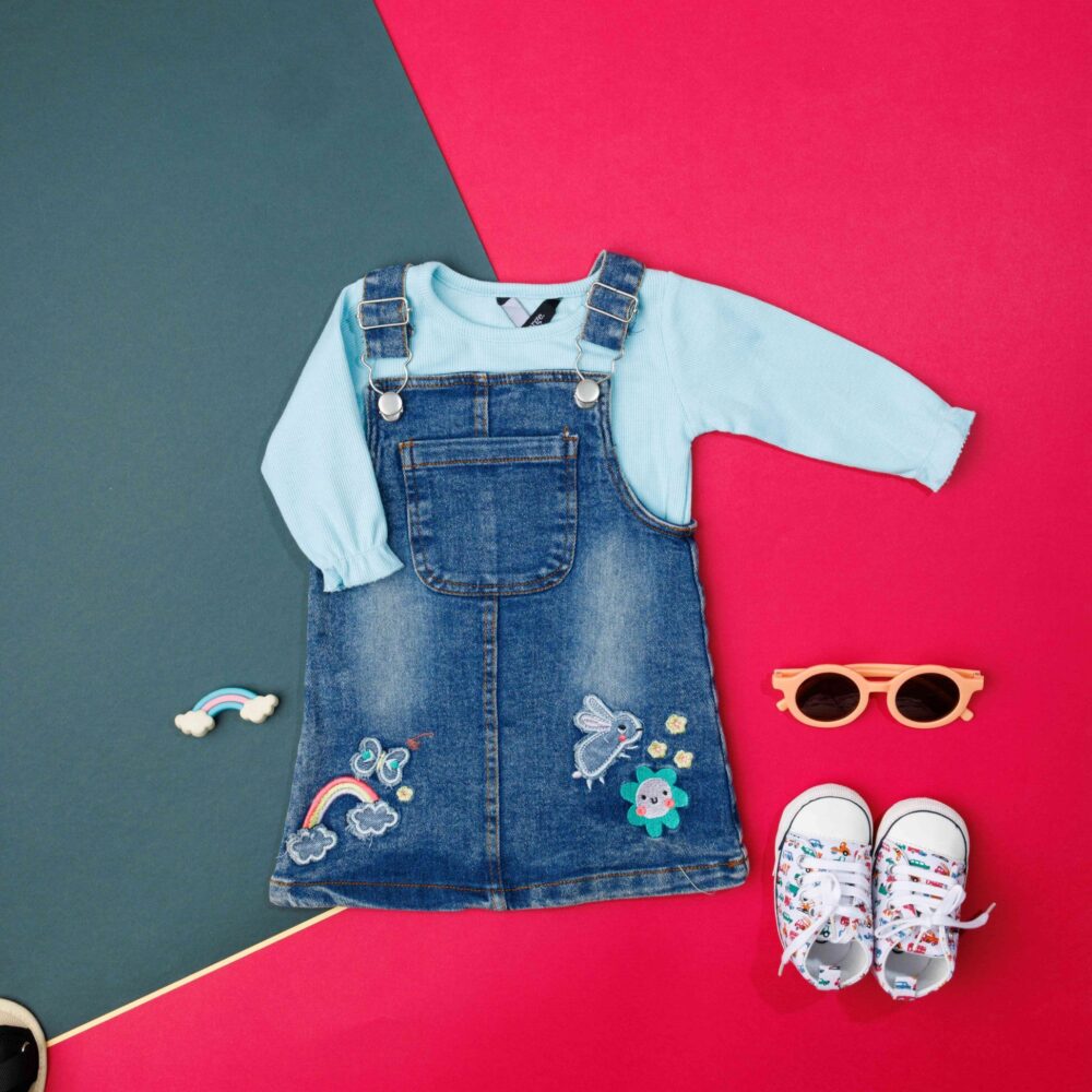 Girls' Denim Suspender Dress & Top Set