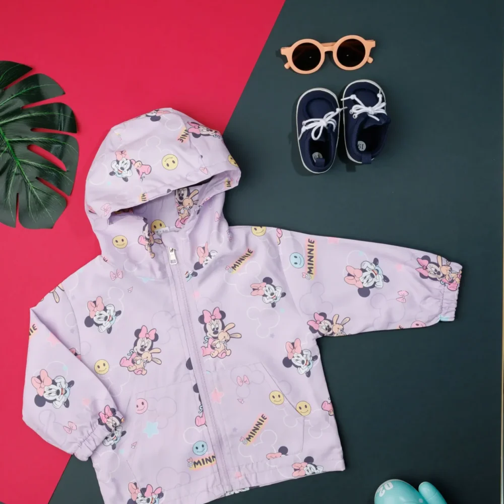 Full Sleeves Hooded Jacket Purple  Micky Mouse Print