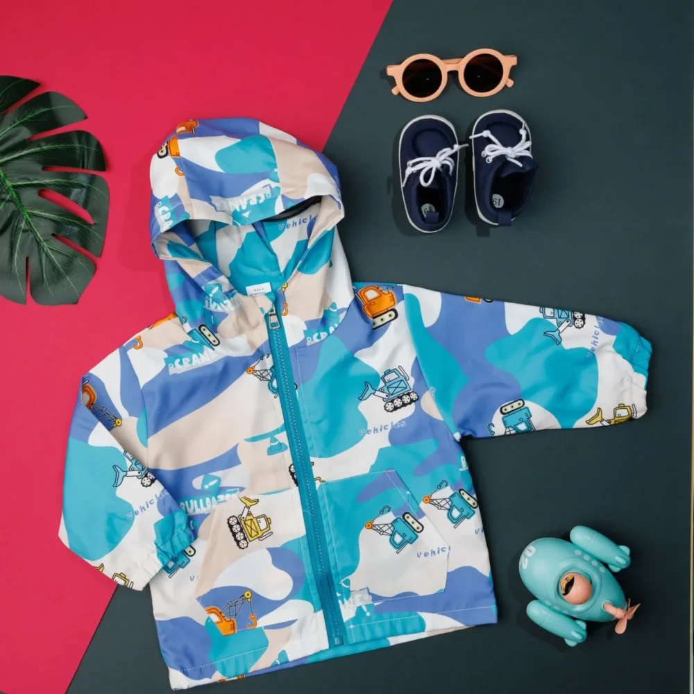 Full Sleeves Hooded Jacket Sky Blue  Vehicle Print