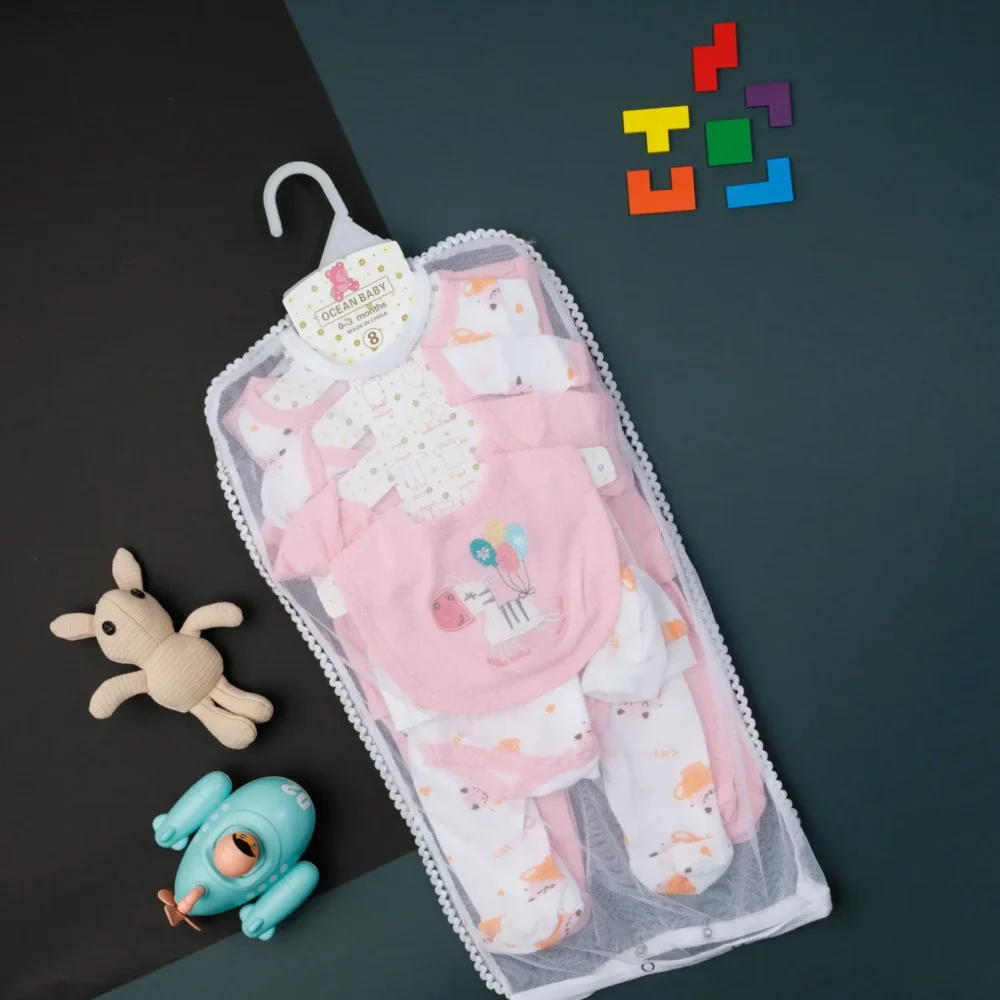 Baby pink organic cotton set of 8 pieces