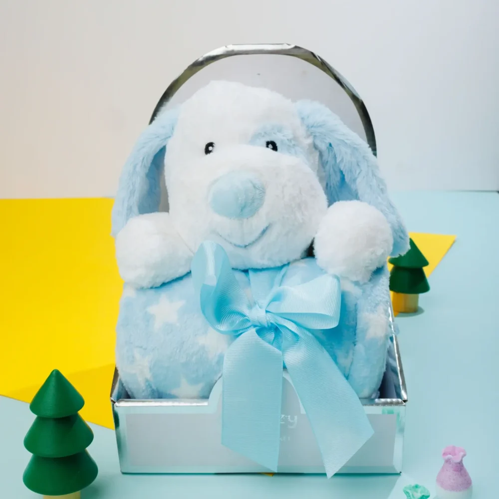 Blue One Kids Plush Dog & Blanket 2 Pc Gift Set