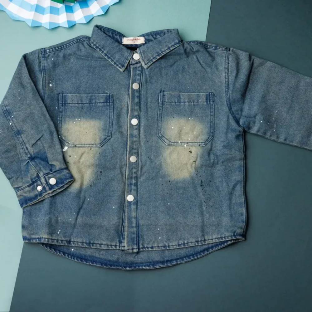 Boys Spread Collar Embroidered Denim Jacket