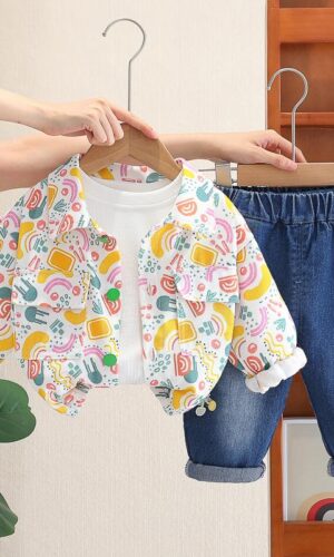 Multi Coloured All-Over Print Jacket With Inside T-Shirt And Jeans
