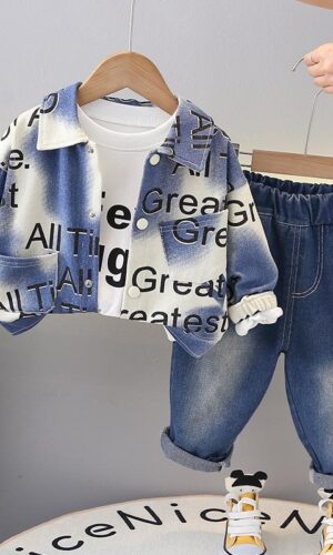 Text Print Jacket Inside T-Shirt And Denim Jeans