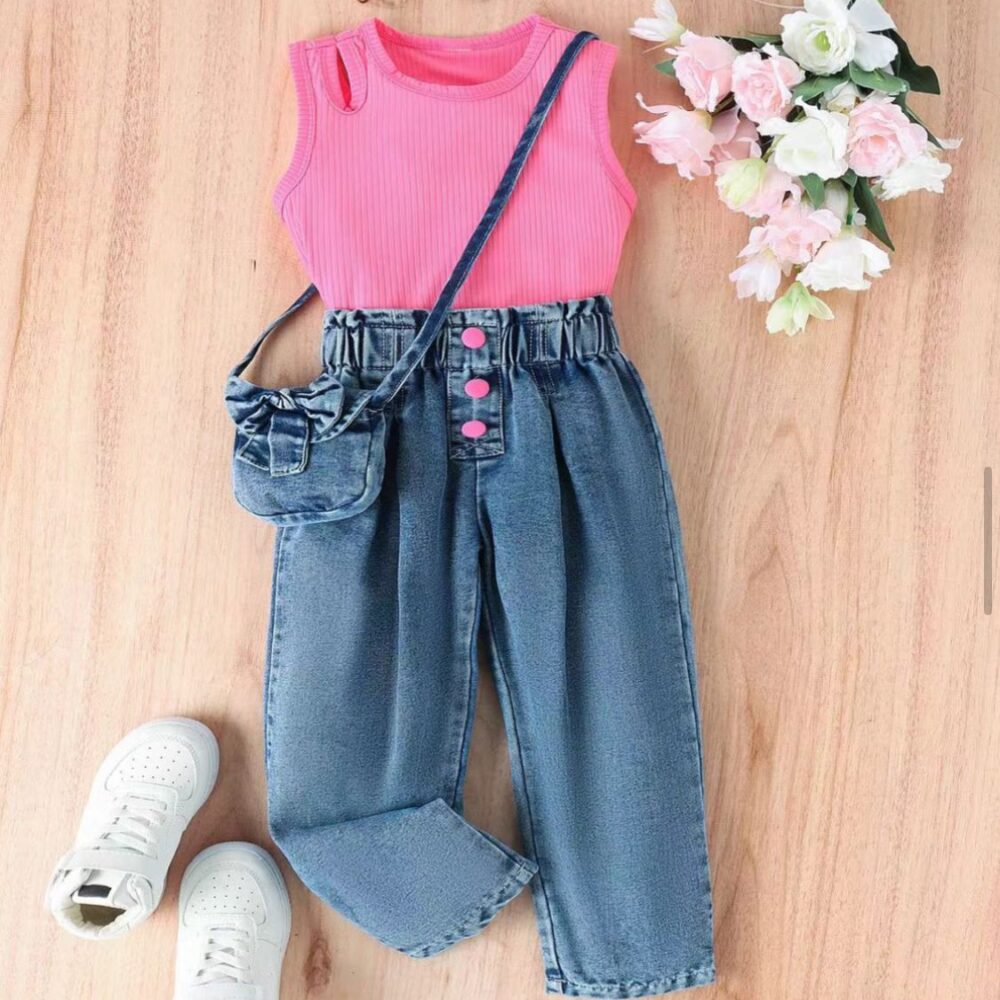 Top & Denim pant With Denim Purse