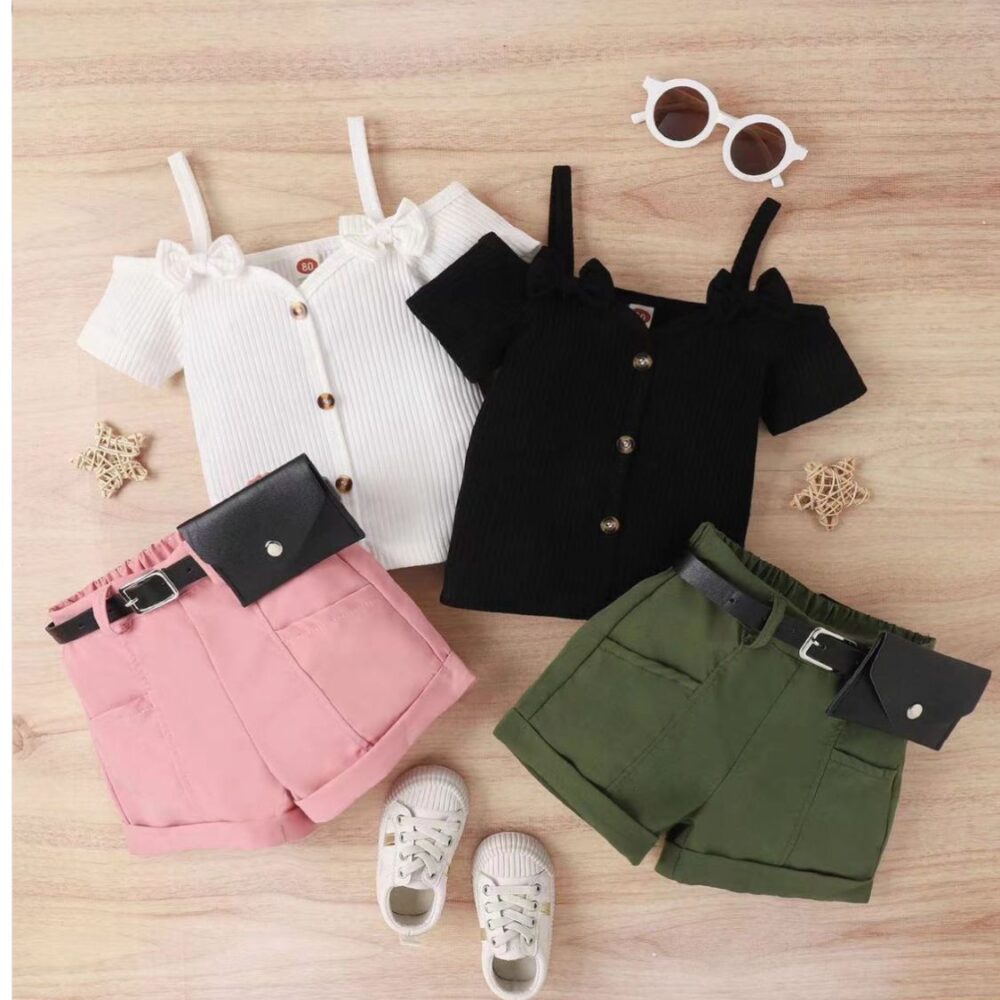 Striped Off-Shoulder Top With Short with Wallet