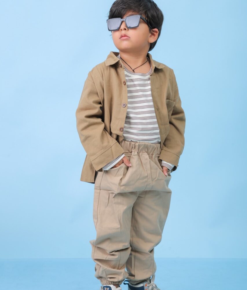 Plain Shirt Inside Striped T-Shirt With Trouser