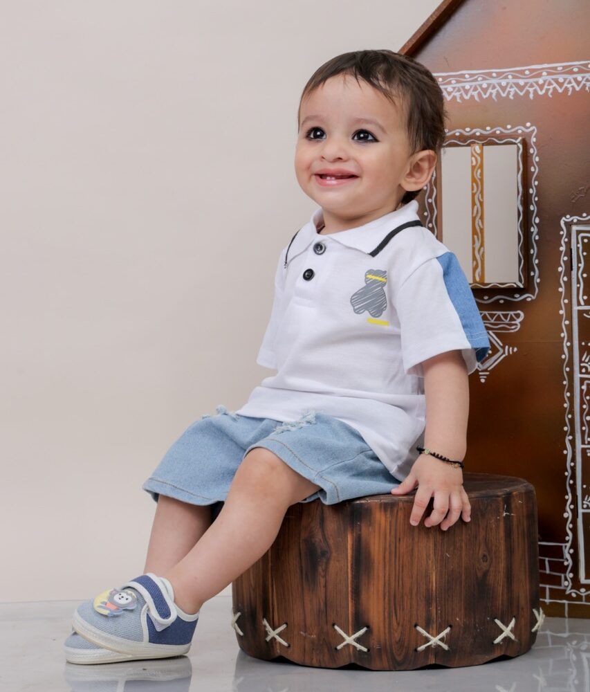 Collar Polo Neck T-Shirt With Denim Short