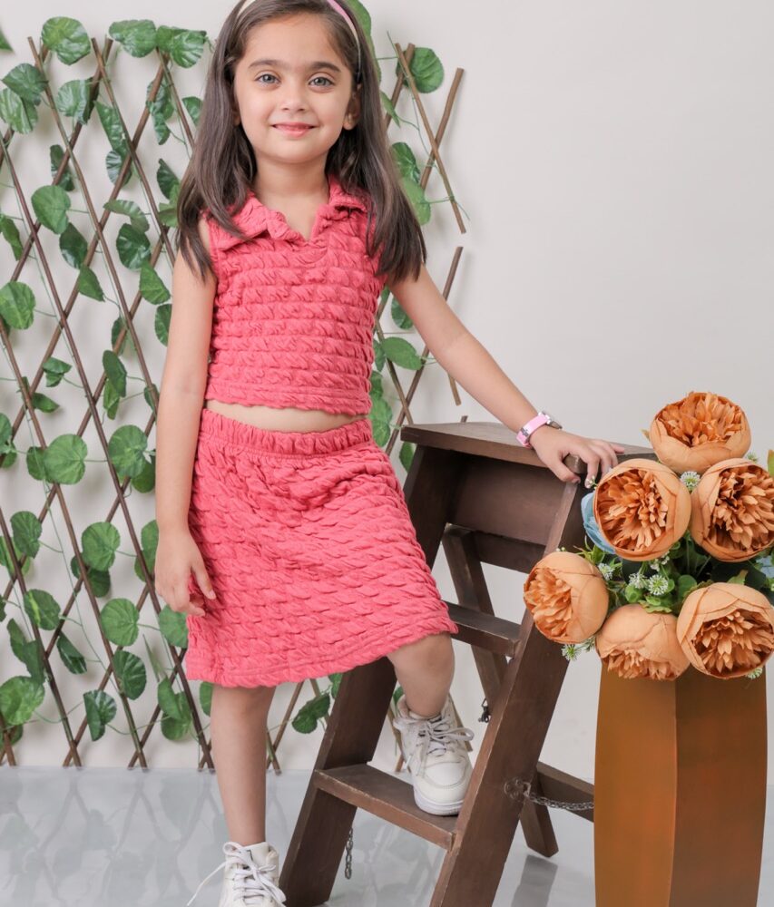 Self Design Textured Top With Skirt