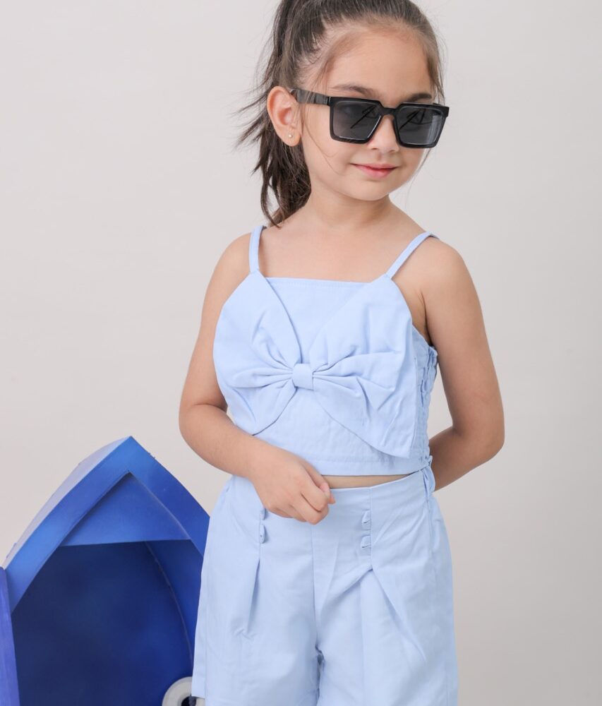 Puff Sleeve Crewneck Tops With Tie Up Shorts