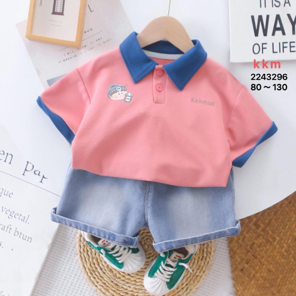 Graphic Print Polo T-Shirt And Denim Short