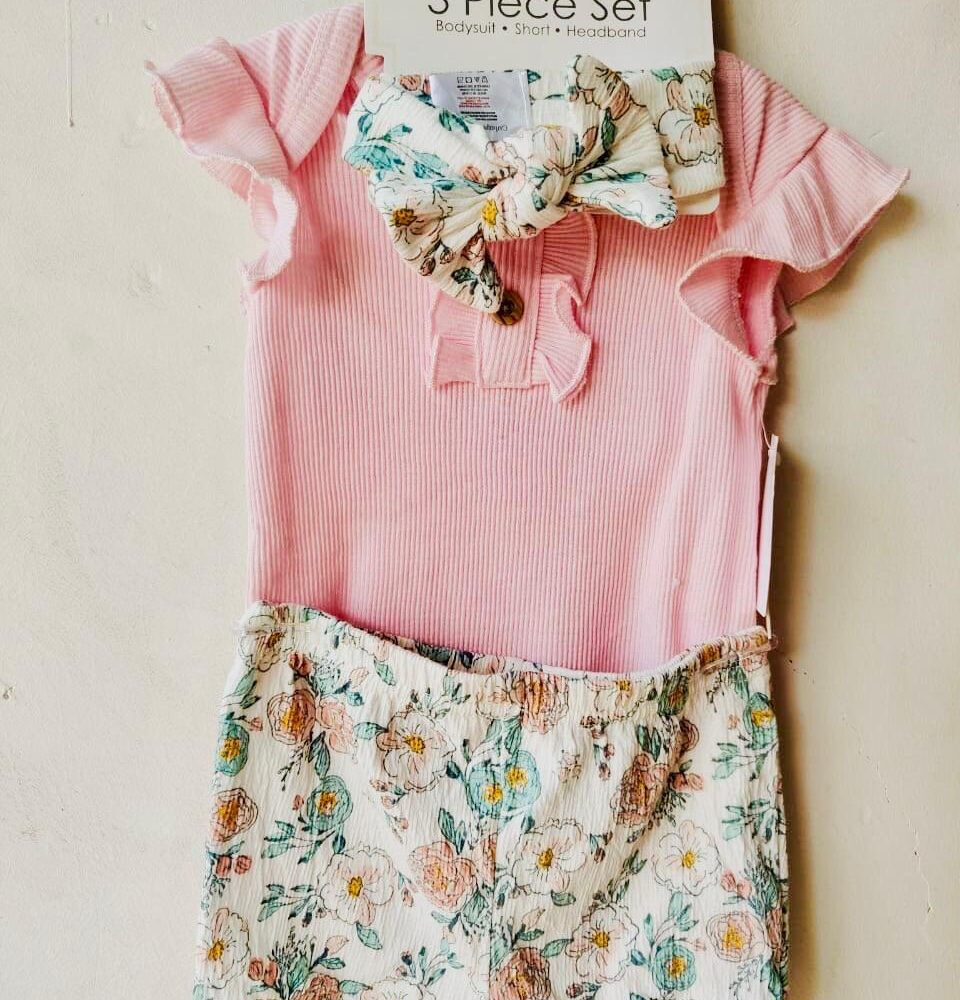 Girl Summer Outfit Set - Romper, Shorts & Ribbin