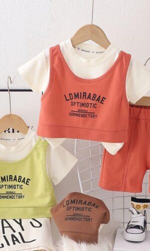 Coral And White Text Print T-Shirt And Shorts