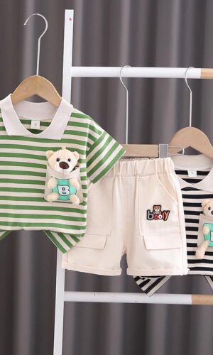 Striped collar T-Shirt With Shorts