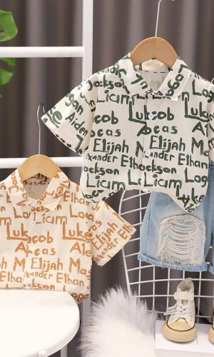 Boys Text Print Shirt And Shorts Set