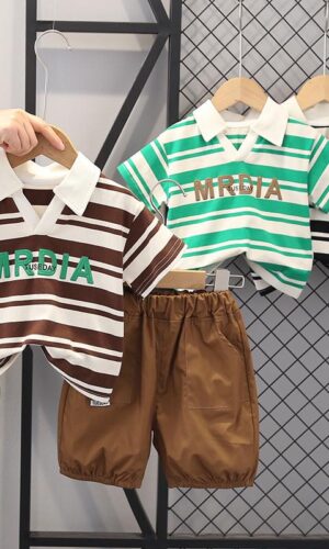 Collar Striped T-shirt with Shorts
